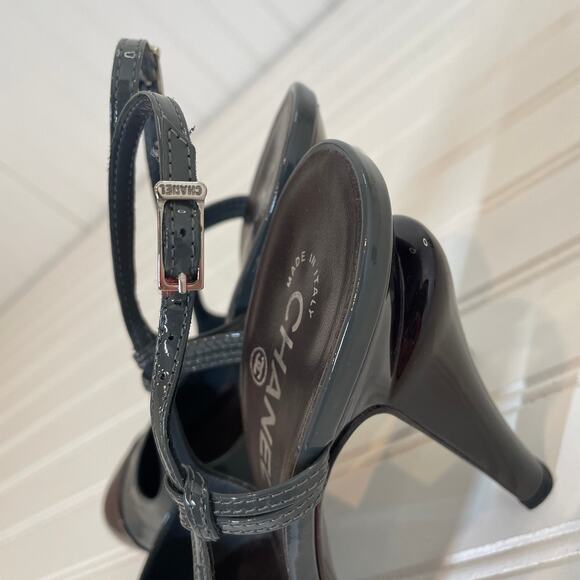 Chanel Green Patent Leather Color Block Slingback Dress Shoes EU 38.5 - US 8 - Picture 9 of 12